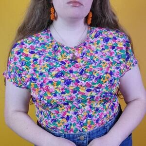 Vintage 80s Christie & Jill Floral Blouse, L